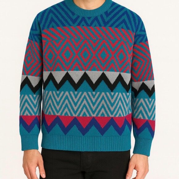 Vintage GANT The Rugger Sweater – 80s Chevron Knit Wool Blend – Size Small - Picture 1 of 5